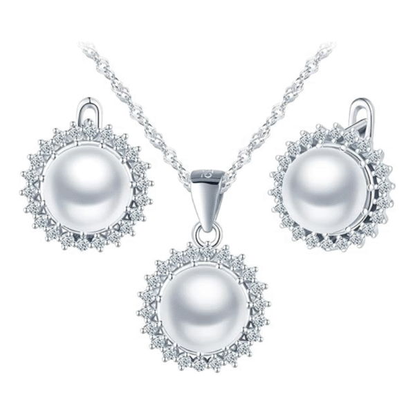 MicLee Pearl Necklace Pendant and Earrings Studs