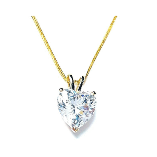 18K Luxury Diamond HEART Solitaire Necklace 8mm HANDMADE