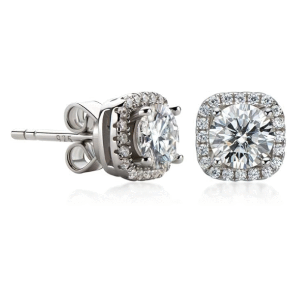 Sterling Silver Exquisite Sparkling Square Stud Earrings