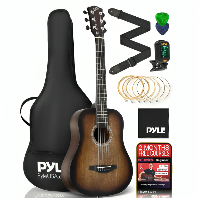 Untitled-design-2024-08-07T020029.472-1.png Pyle Acoustic Guitar Kit, 1/2 Junior Size All Wood Steel String Instrument for Beginner - Image 1