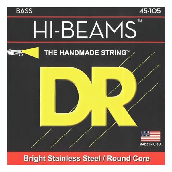 DR Strings HI-BEAMS - Stainless Steel 4-String Bass Guitar Strings, 45-105, Round Core