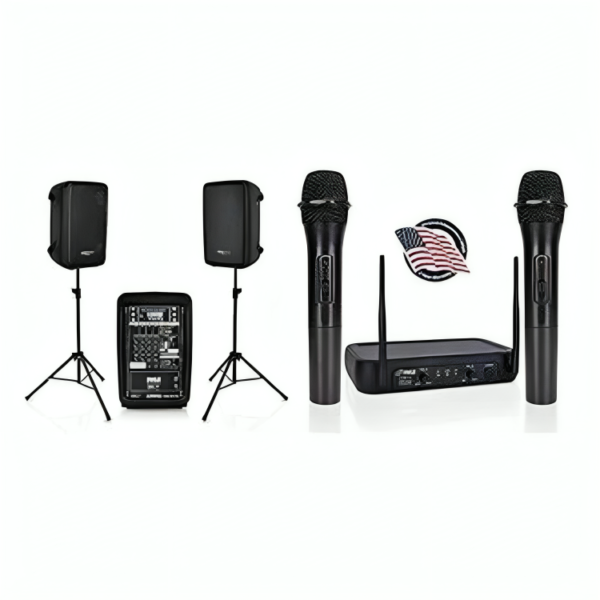 Pyle PA Speaker & Microphone DJ Mixer Bundle - 300W Portable Bluetooth Speaker System