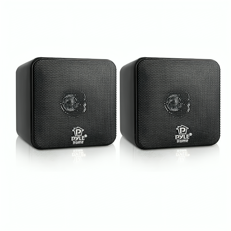 Untitled-design-2024-08-10T214448.016-2.png Pyle Home 4” Mini Cube Bookshelf Speakers-Paper Cone Driver, 200 Watt Power - Image 1