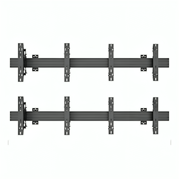2x2 Video Wall Pop Out Mounting System Horizontal Rails Four Fixed Displays with with Micro Adjustment Arms