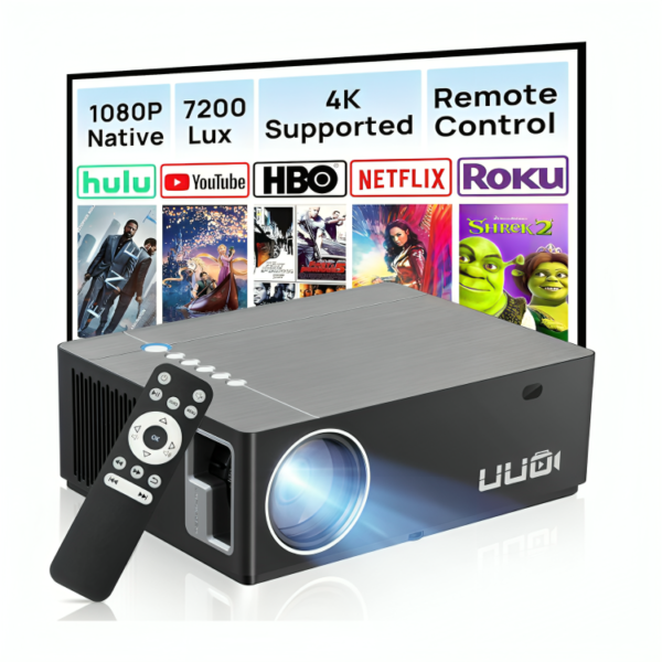 4K Projector,Native 1080P Projector for Outdoor Home,Movie Projector support 4K HD Video