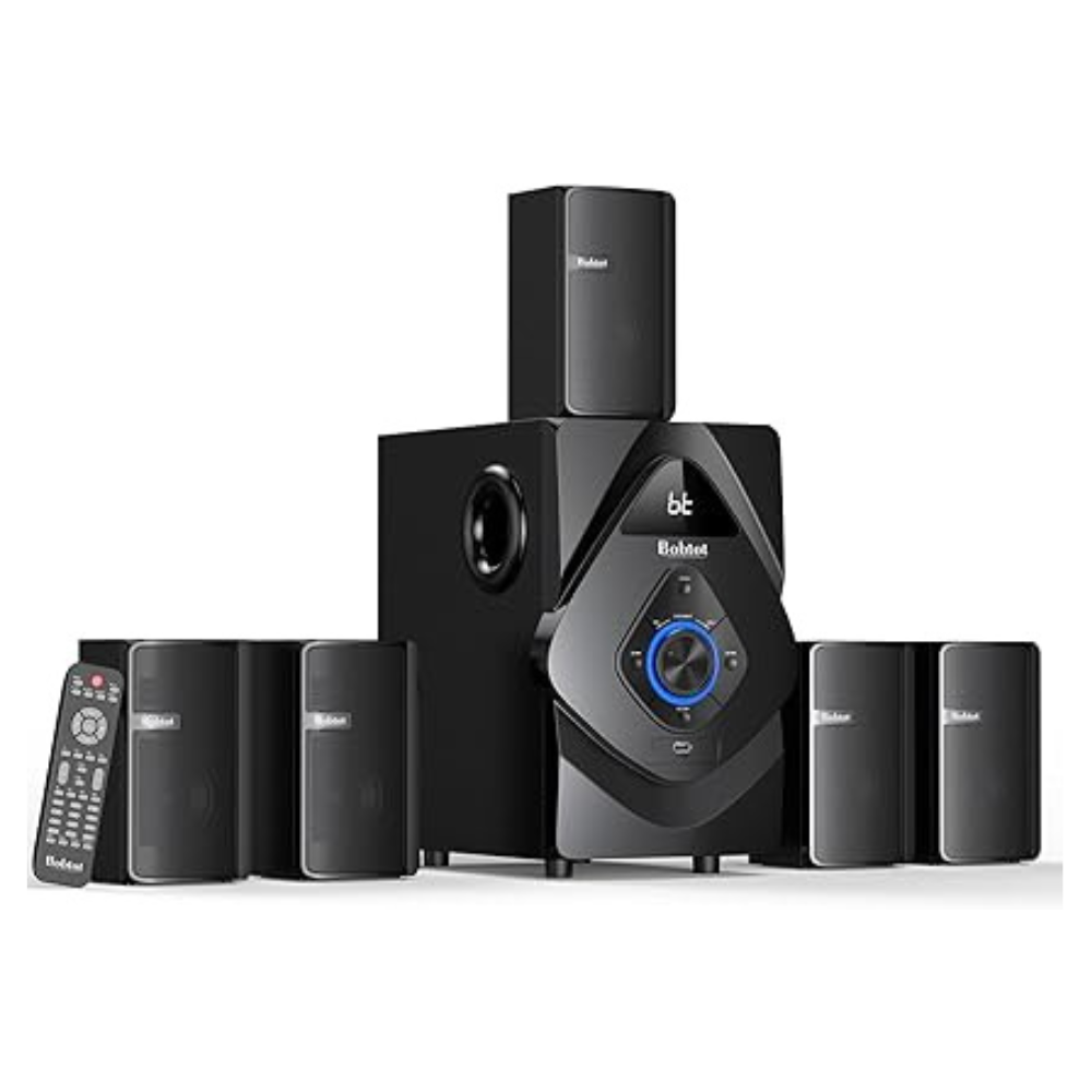 Untitled-design-2025-03-10T123944.012.png Bobtot 5.1 Surround Sound System, Wireless Rear Satellite Speakers - Image 1